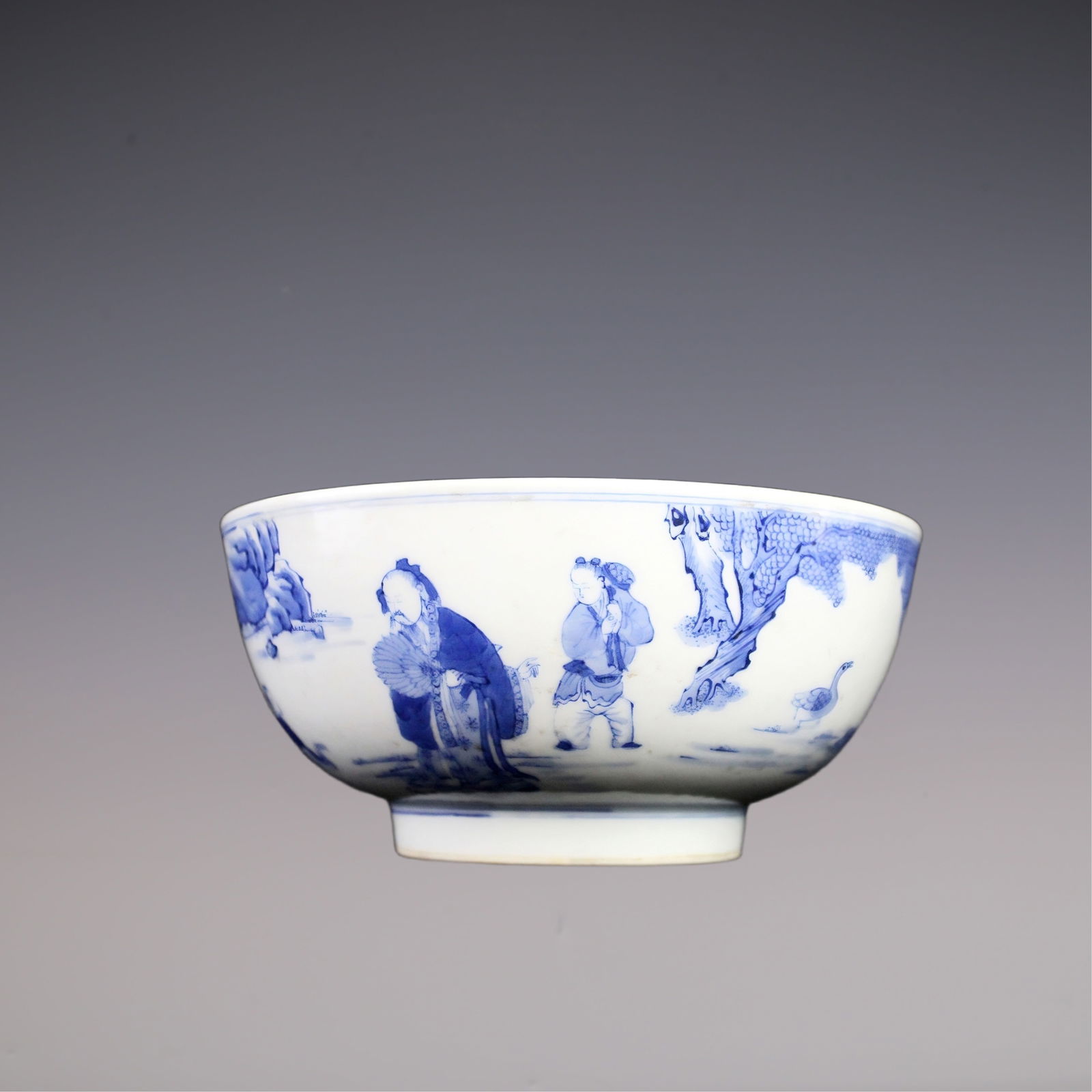 An Exquisite Blue and White Character and Story Pattern Bowl: An Exquisite Blue and White Character and Story Pattern Bowl Qing Dynasty, China Kangxi Six-character Mark Size:18.5cmx9cm (The Dimensions Of All Batches Are Manually Measured.If You Need More Detaile