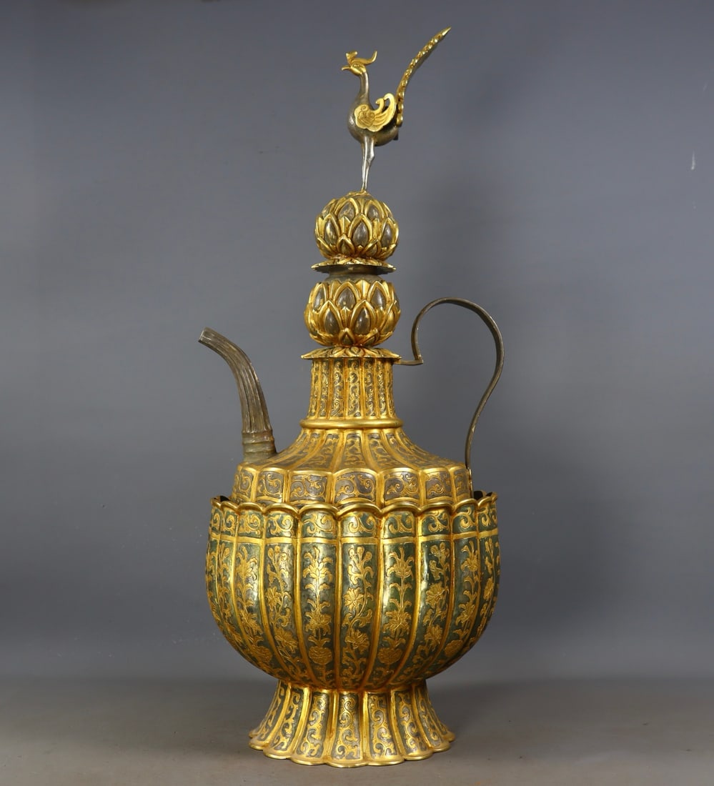 An Exquisite Gilt Bronze Lotus Pattern Ewer (1 of 9)