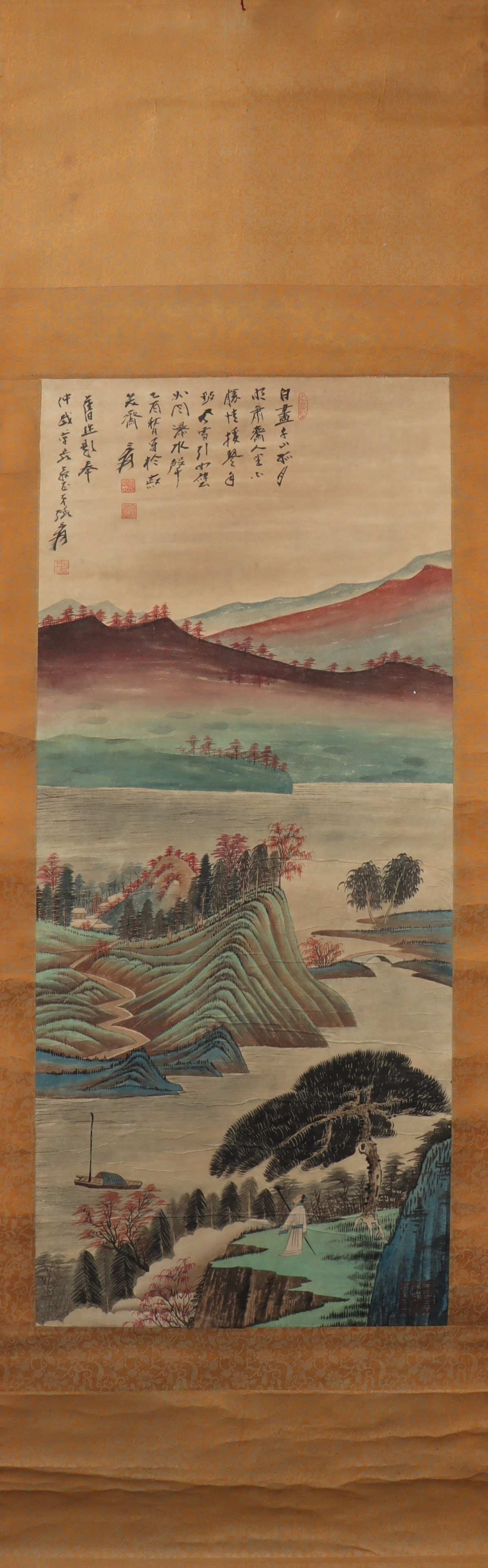 A Chinese Vertical Scroll Ink Painting of Landscape and Figure on Paper: A Chinese Vertical Scroll Ink Painting of Landscape and Figure on Paper Zhang daqian Size:101cmx44cm (The Dimensions Of All Batches Are Manually Measured.If You Need More Detailed Information, Please