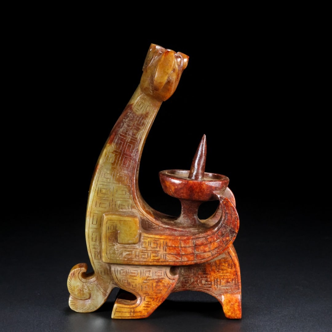 An Exquisite White Jade Phoenix-Shaped Candlestick (1 of 9)