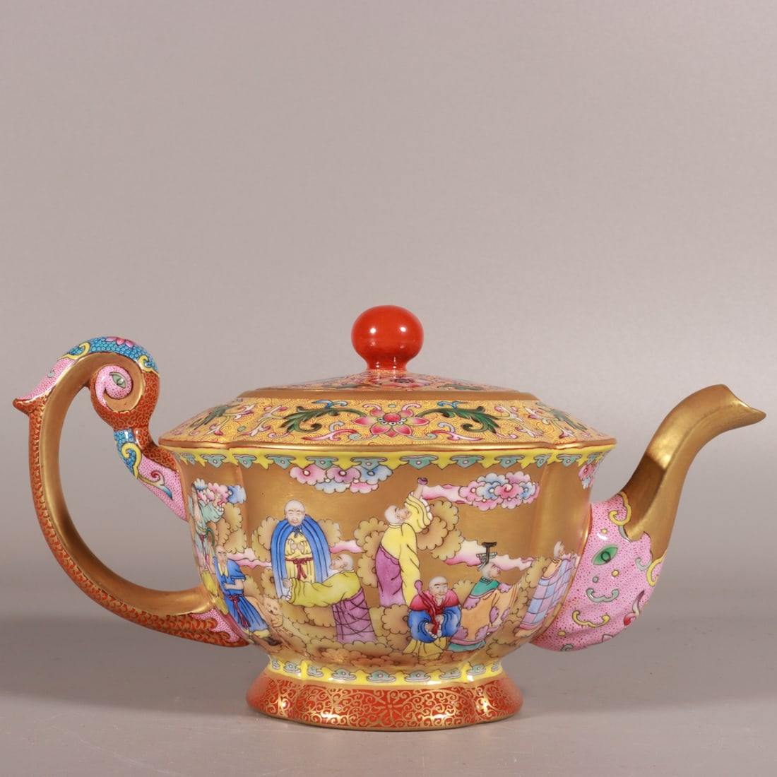 An Exquisite Enamel Lotus Pattern Character and Story Pattern Teapot (1 of 8)