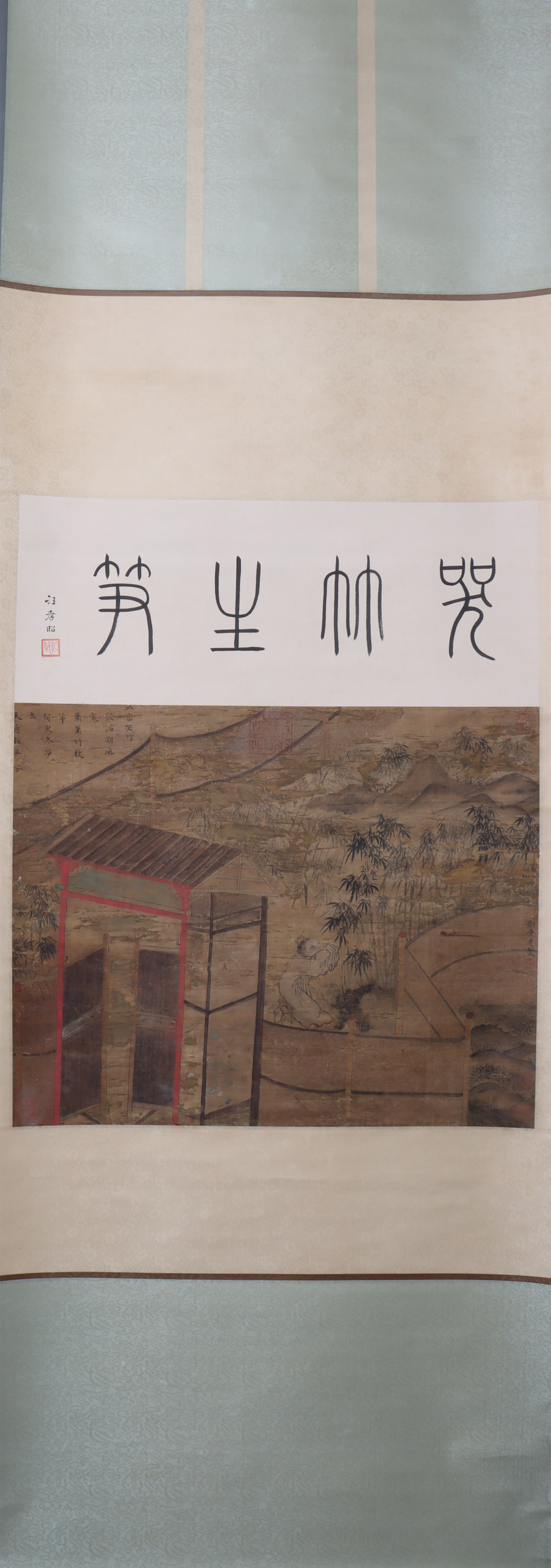 A Chinese Vertical Scroll Ink Painting of Character and Story on Silk (1 of 7)