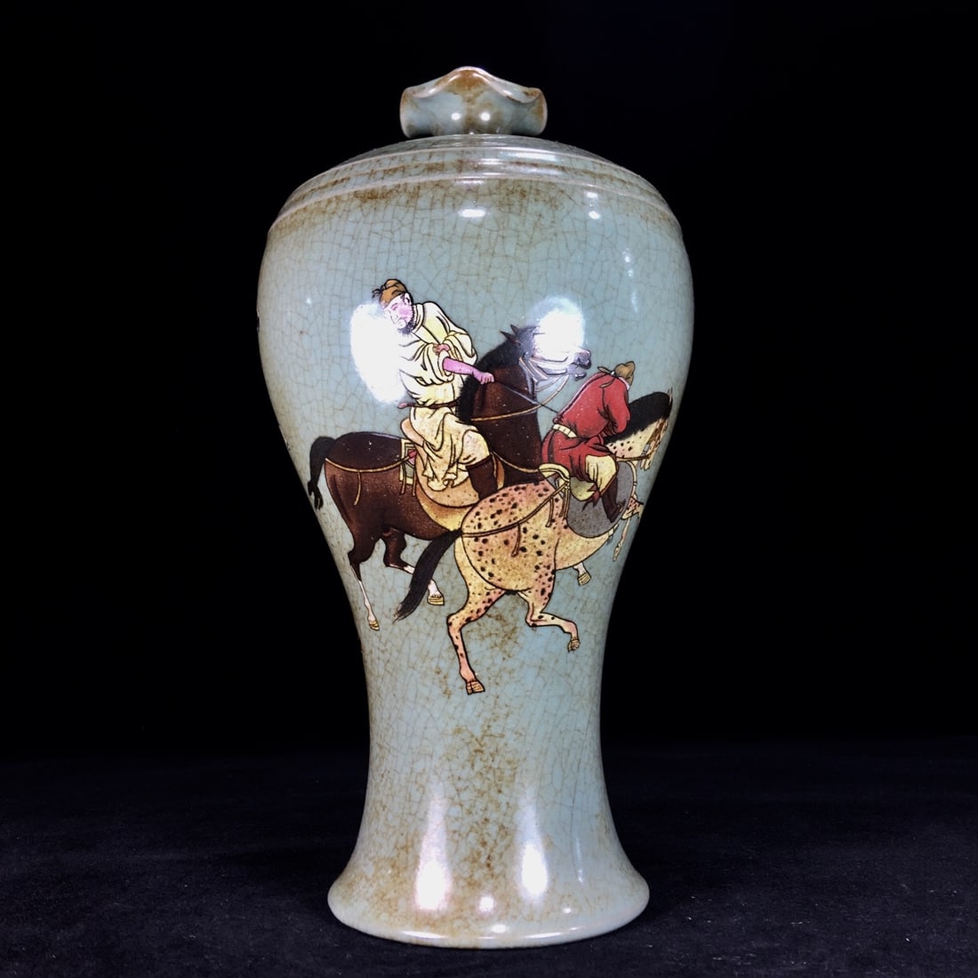 An Exquisite Ru yao Painted Color Figure Riding Horse Pattern Vase (1 of 9)