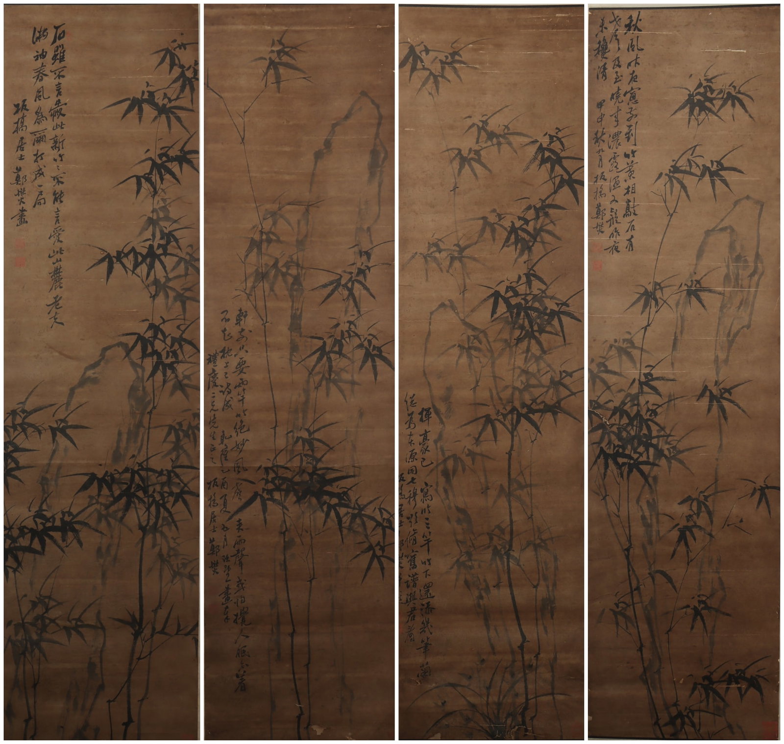 A Chinese Vertical Scroll Ink Painting of Bamboo on Paper: A Chinese Vertical Scroll Ink Painting of Bamboo on Paper Zheng banqiao Size:178cmx47cm (The Dimensions Of All Batches Are Manually Measured.If You Need More Detailed Information, Please Contact Our C