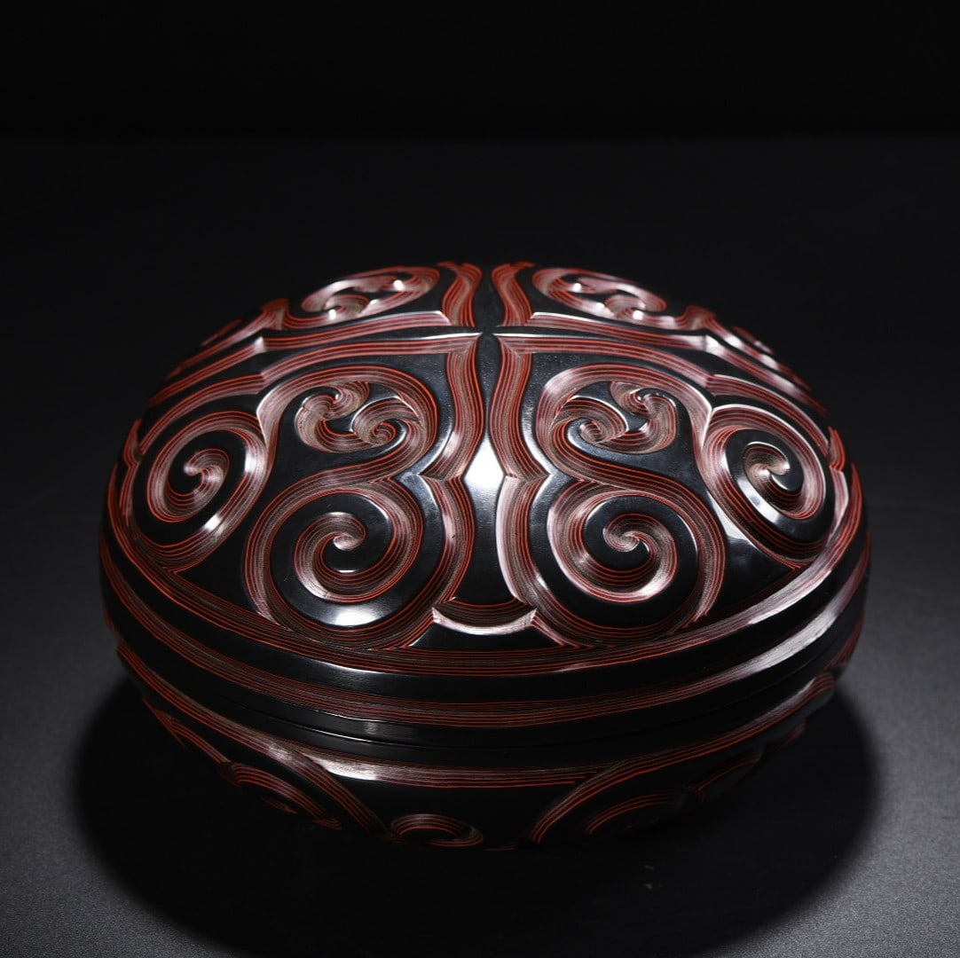 An Exquisite Carved Red Lacquer with poem Box (1 of 10)