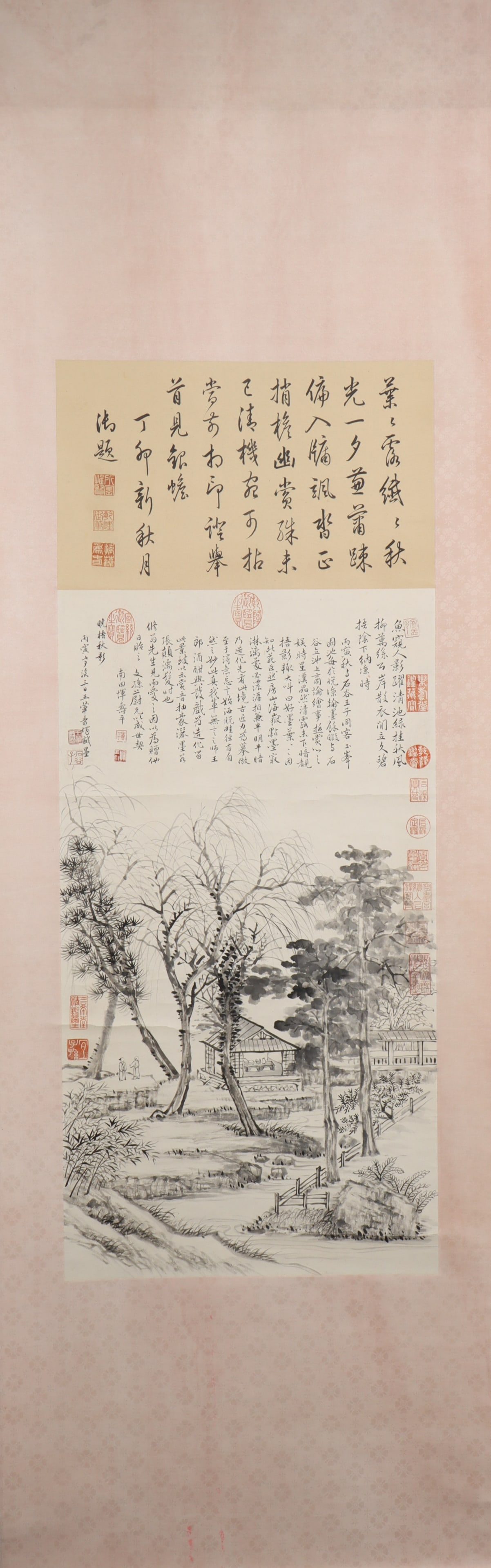 A Chinese Vertical Scroll Ink Painting of Landscape on Paper: A Chinese Vertical Scroll Ink Painting of Landscape on Paper Wang hui Size:107cmx44cm (The Dimensions Of All Batches Are Manually Measured.If You Need More Detailed Information, Please Contact Our Cus