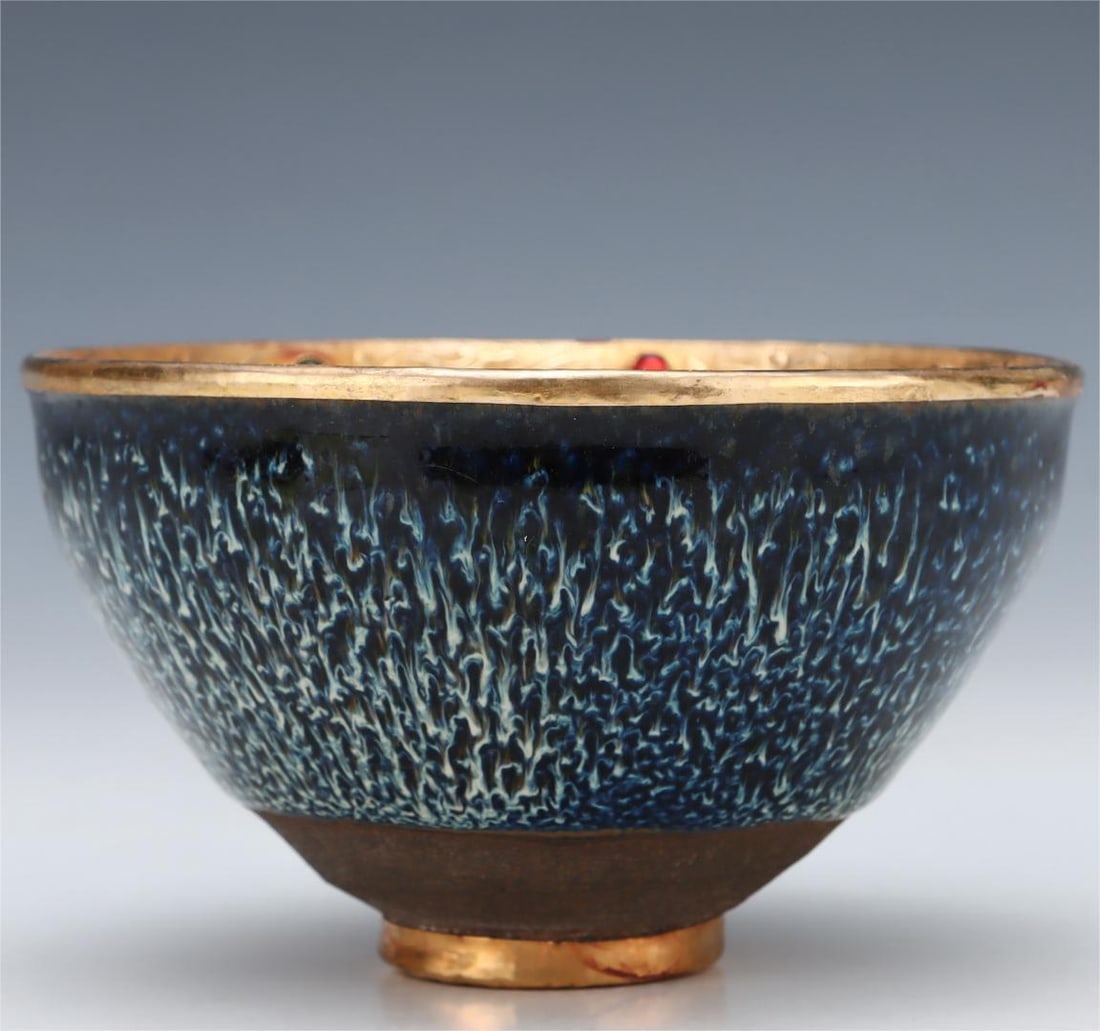 A Song Dynasty Jianzhan Yao changed glaze and gilded carved hat bowl (1 of 9)