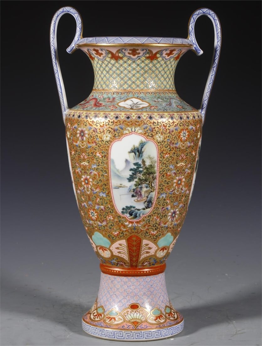 A fine gold pastel consecrated four seasons landscape amphora (1 of 8)