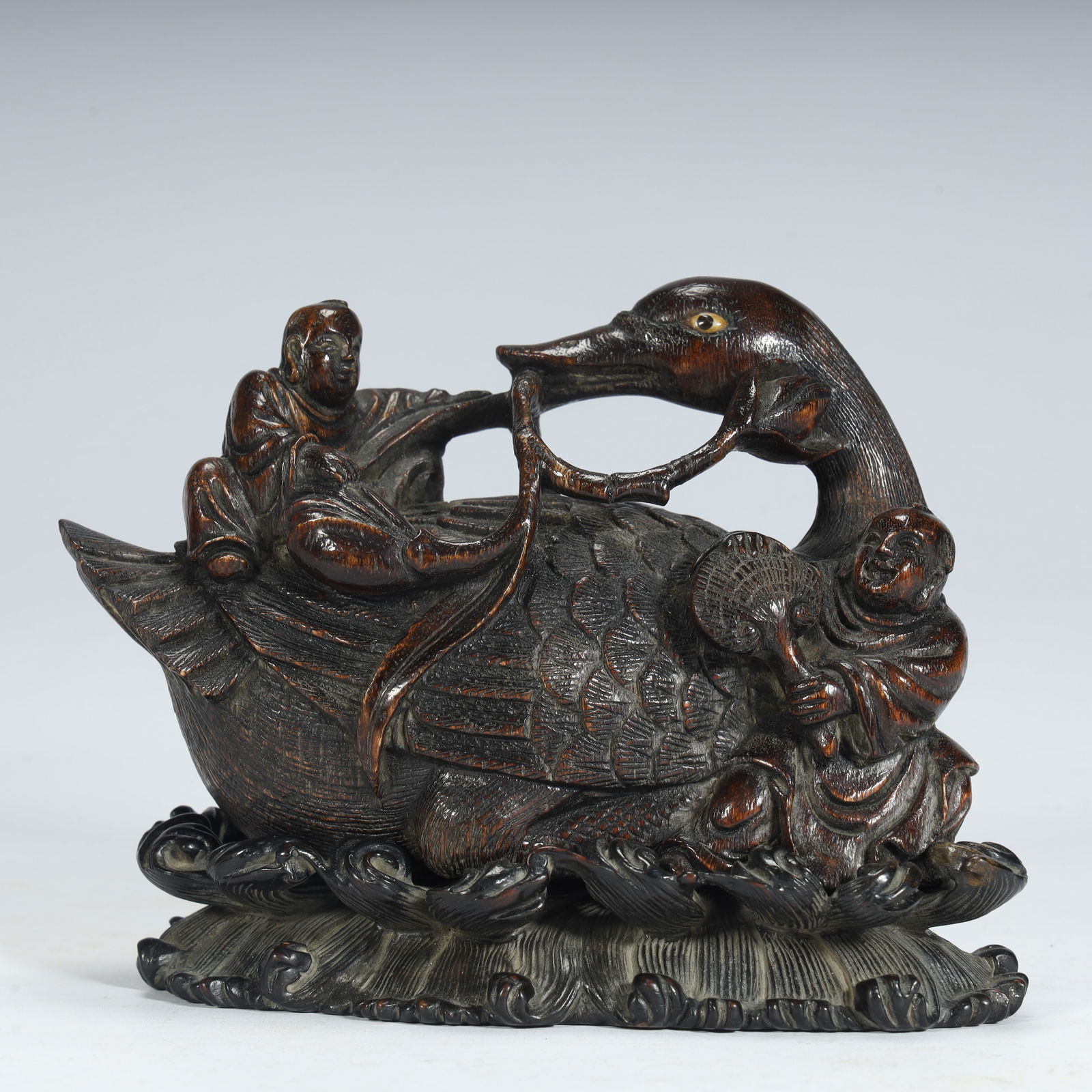 A Qing Dynasty agarwood carving boy goose ornament (1 of 9)