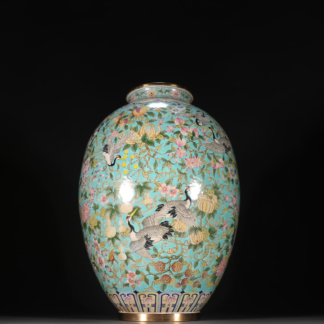 A Qing Dynasty copper gilt painting enamel Fushou long appreciation vase (1 of 9)
