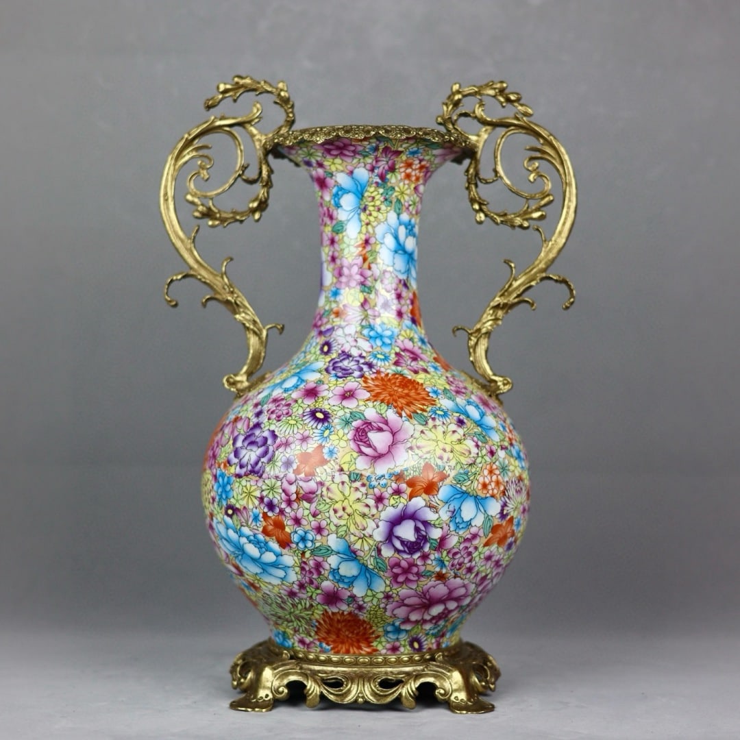 A beautiful copper-inlaid porcelain pastel flower non-falling pattern vase (1 of 9)