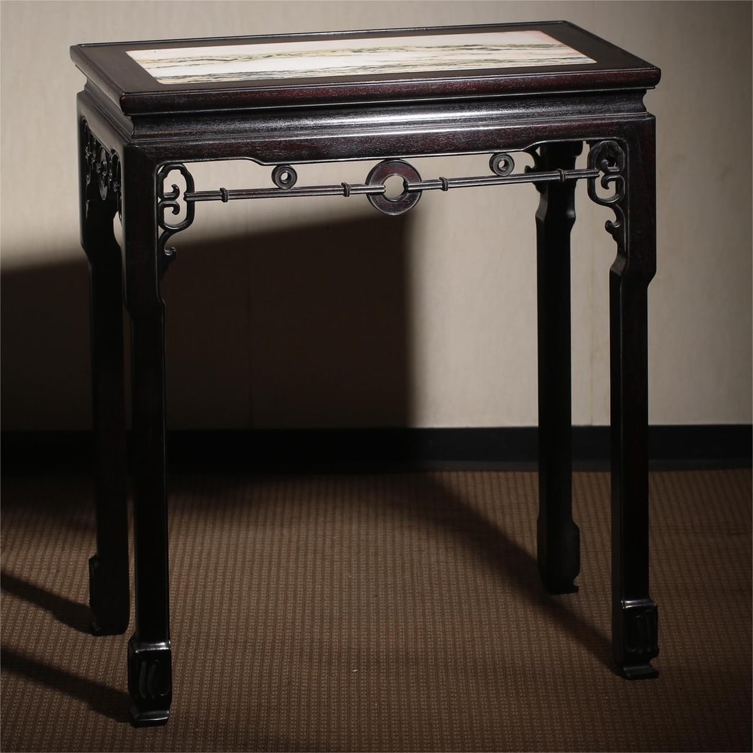 A beautiful rosewood inlaid marble surface Su Zuo incense table (1 of 9)