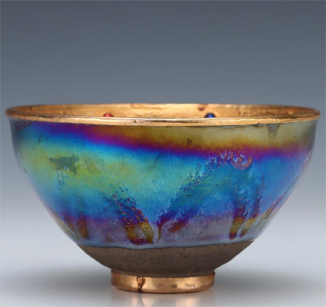 A Song Dynasty Jianzhan Yao changed glaze and gilded carved hat bowl (1 of 9)