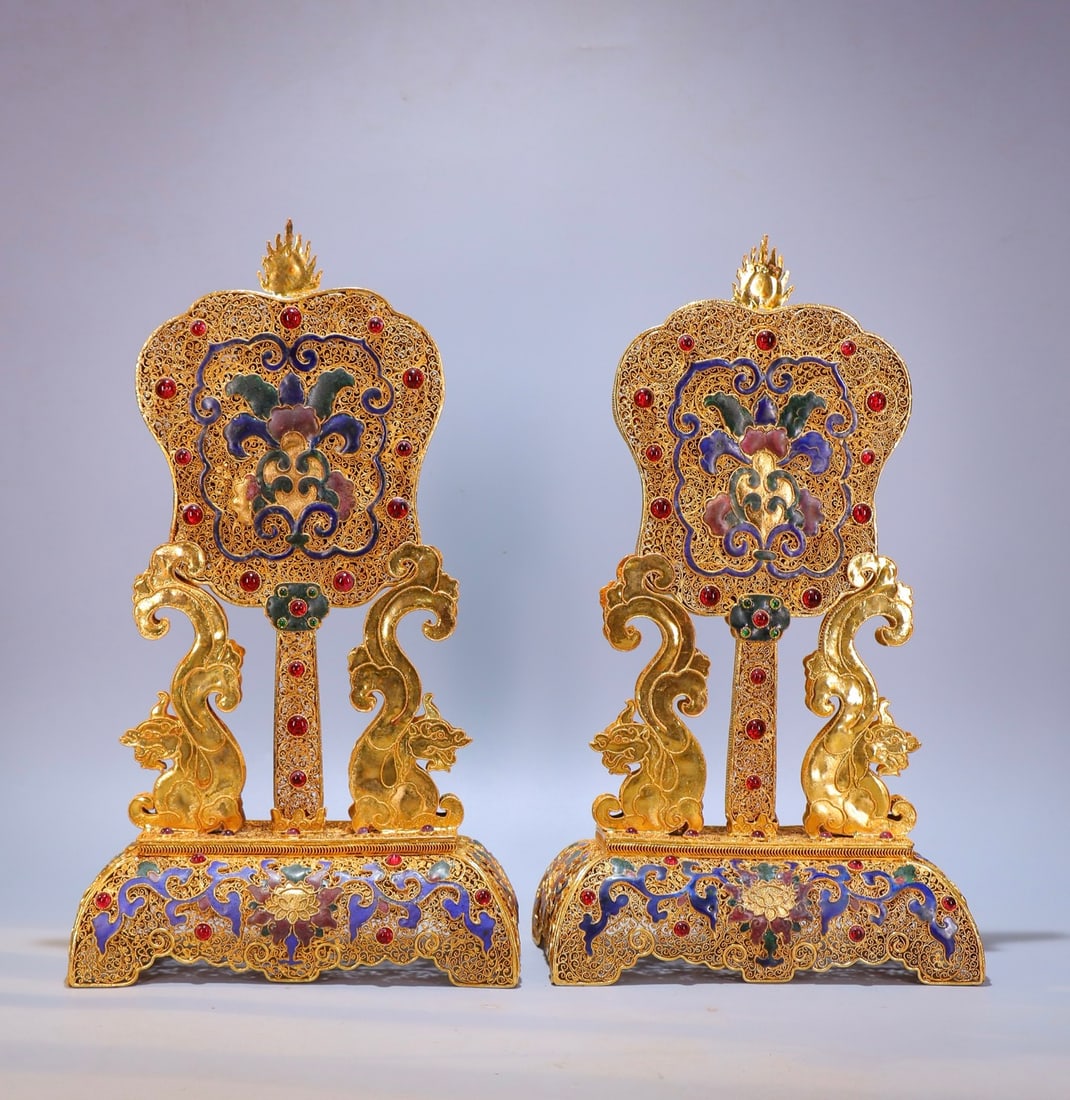 A beautiful copper gilt filigree burned blue and dark Eight Immortals screen (1 of 11)