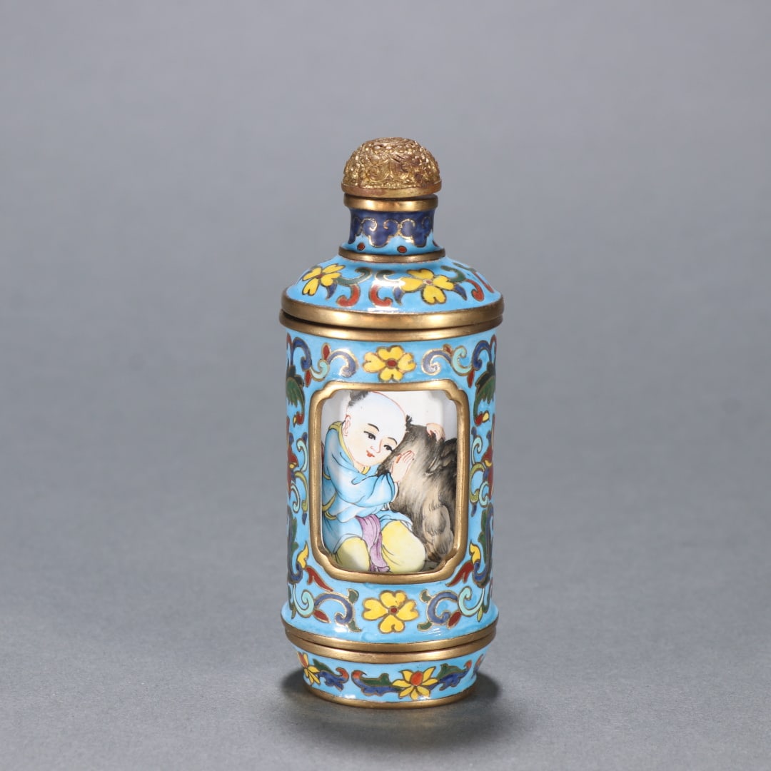 A copper gilt cloisonn é painting of the Qing Dynasty enamel window character story turning the (1 of 9)