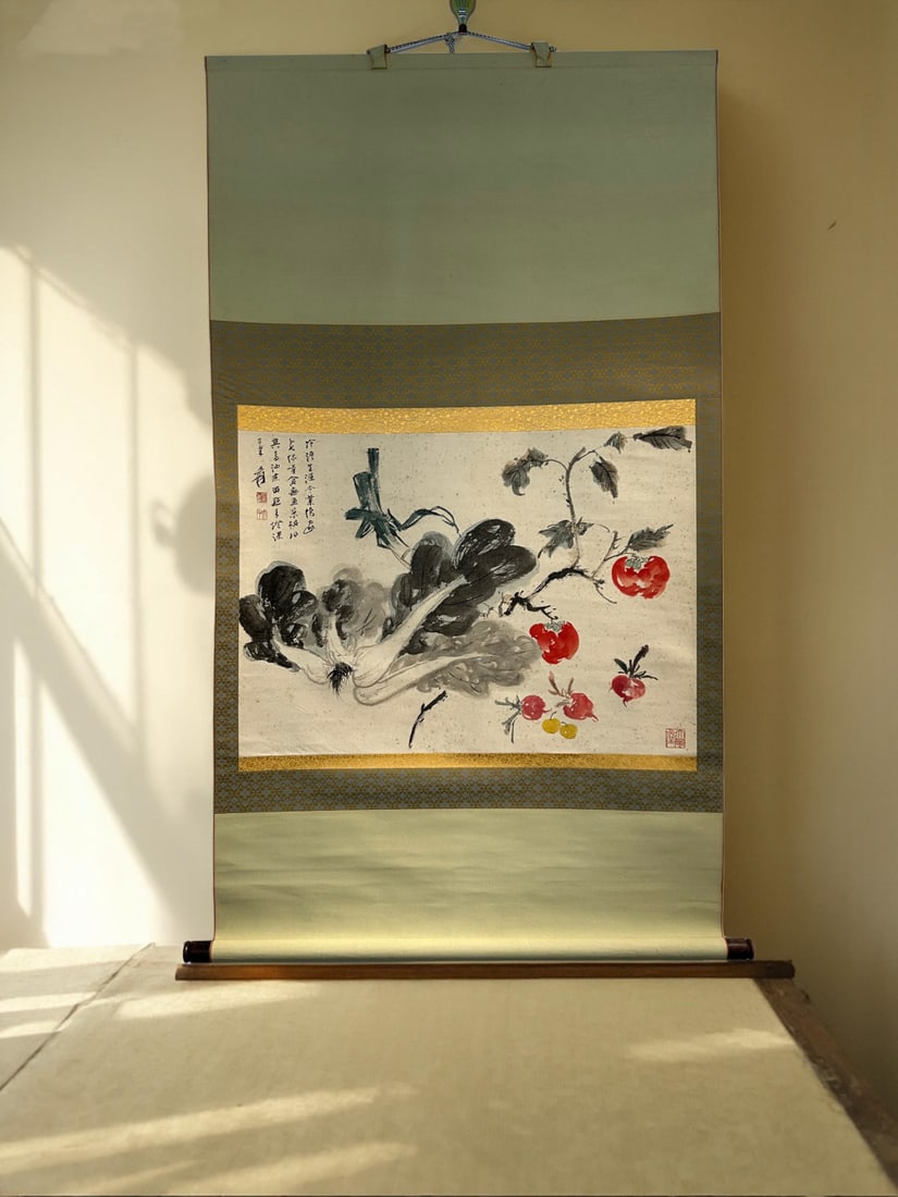 A picture of Zhang Daqian's fruit and vegetable theme is an axis country: Zhang Daqian's fruit and vegetable theme is an axis country Size:121x68.5cm44x61.5cm (The Dimensions Of All Batches Are Manually Measured.If You Need More Detailed Information, Please Contact Our Cust