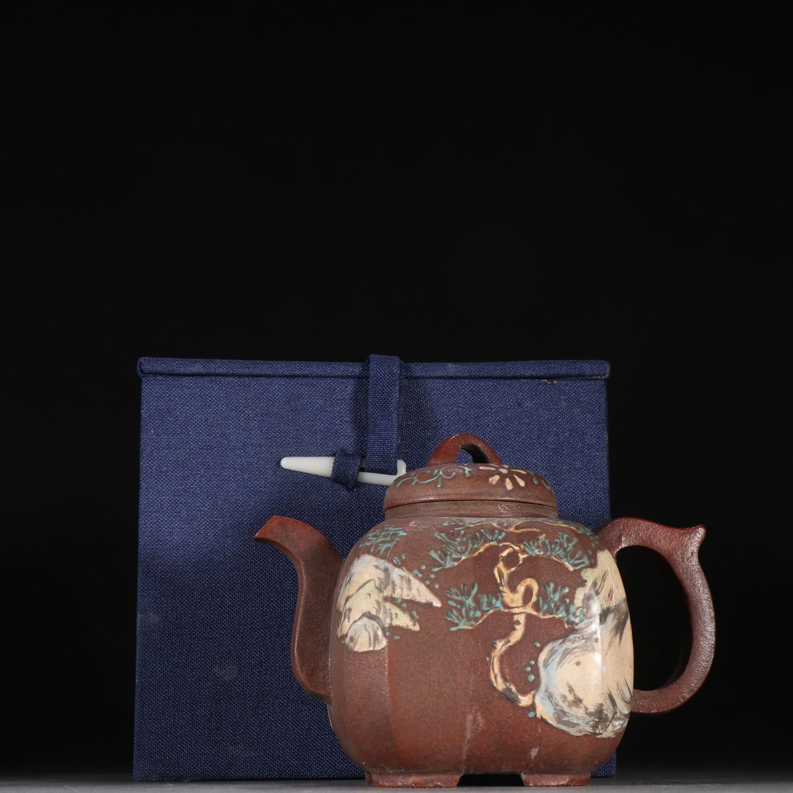 A Qing Dynasty purple sand colorful character story teapot: Qing Dynasty's purple sand colored character story teapot Size:H:11cmW:13.2cm (The Dimensions Of All Batches Are Manually Measured.If You Need More Detailed Information, Please Contact Our Customer Se