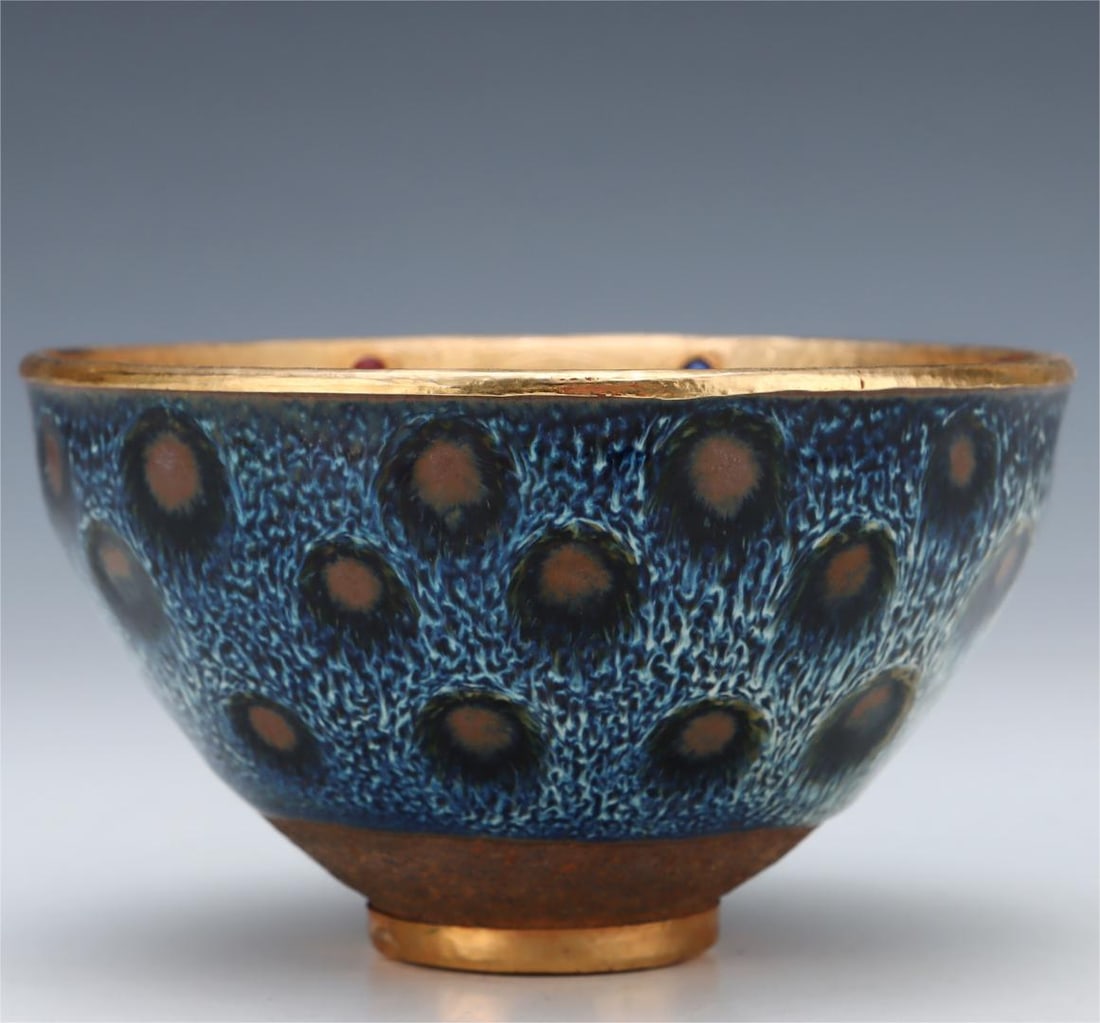A Song Dynasty Jianzhan Yao changed glaze and gilded carved hat bowl (1 of 9)