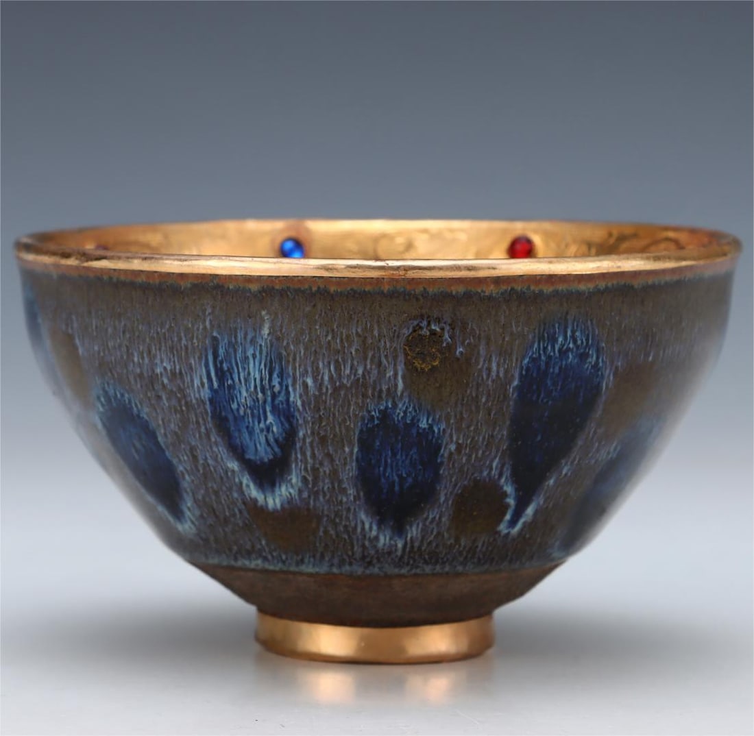 A Song Dynasty Jianzhan Yao changed glaze and gilded carved hat bowl (1 of 9)