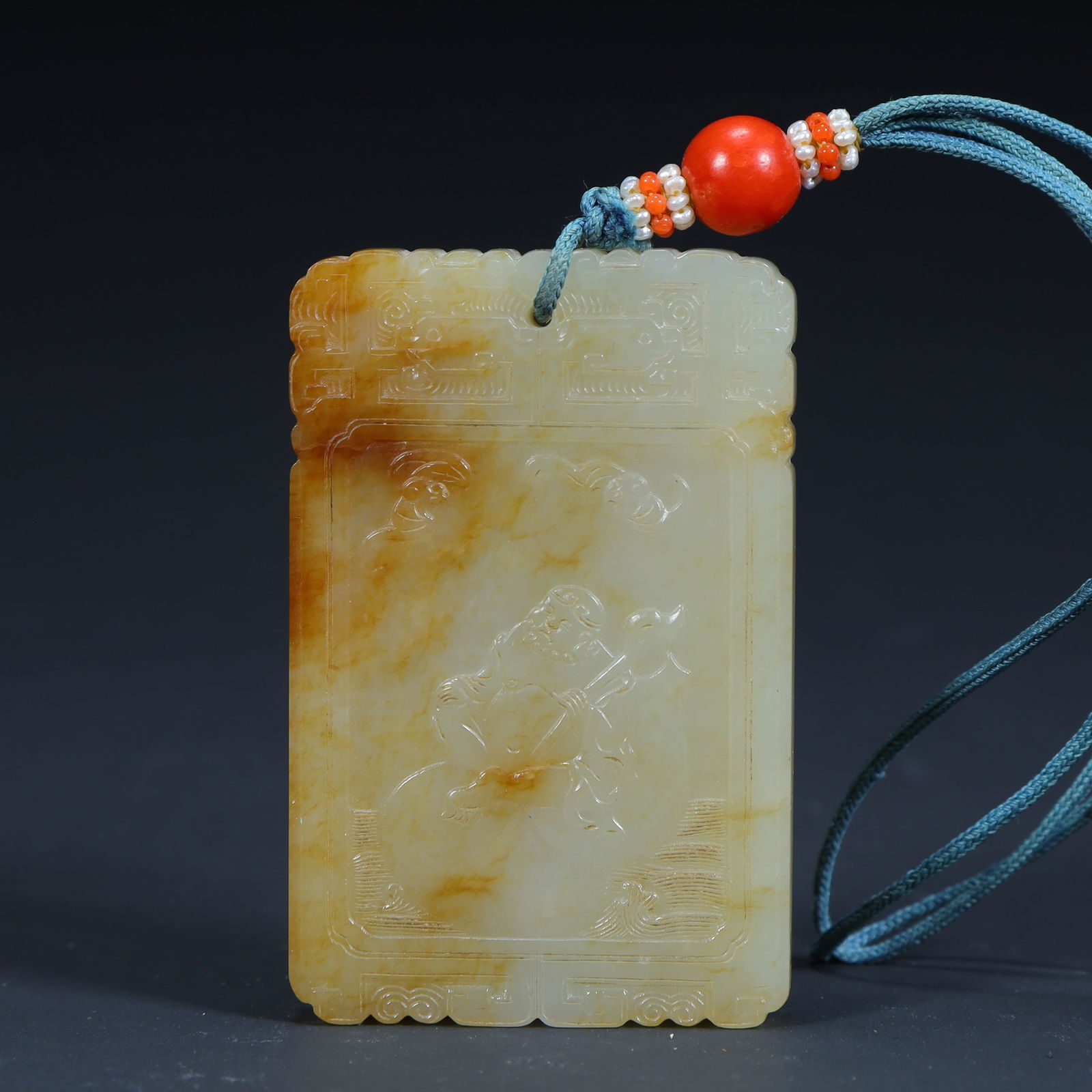 A Qing Dynasty Hetian jade color character story pattern plaque (1 of 10)