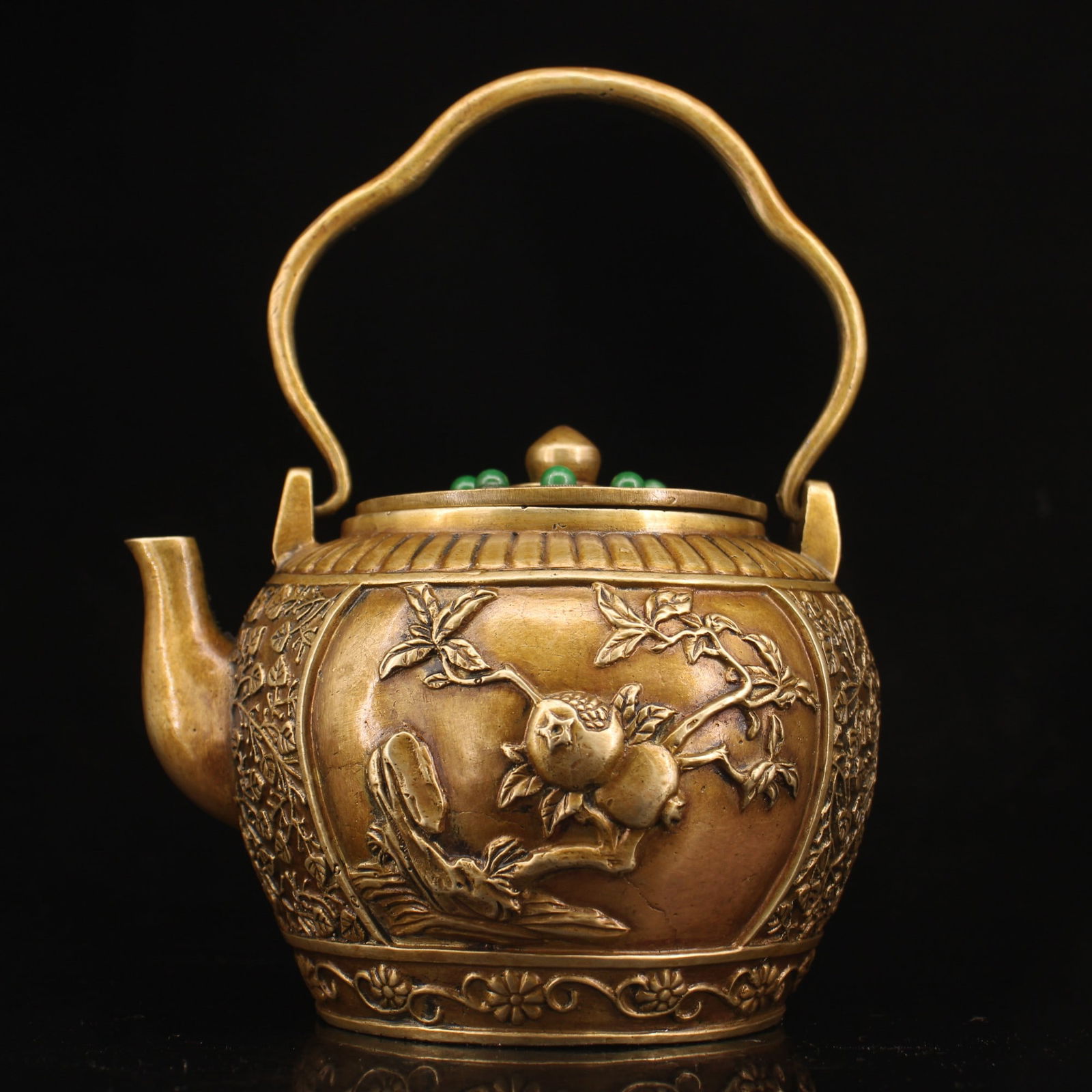 A beautiful old pure copper all-copper handmade teapot with gemstones (1 of 9)