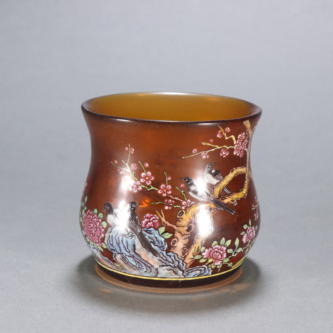 A Qing Dynasty glazed painting enamel flower and bird pattern slag bucket (1 of 9)