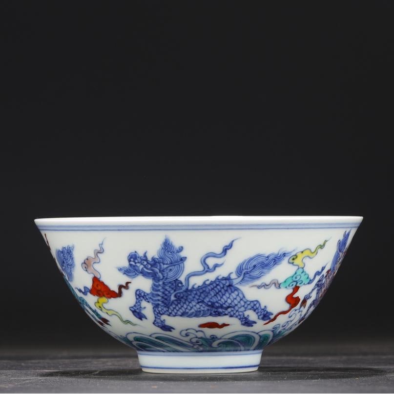 A Doucai seawater unicorn pattern palace bowl made in the Chenghua year of the Ming Dynasty (1 of 9)