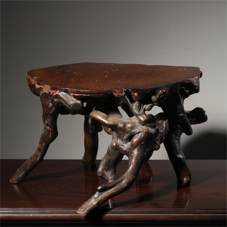 A Qing Dynasty root carved wooden surface (1 of 9)