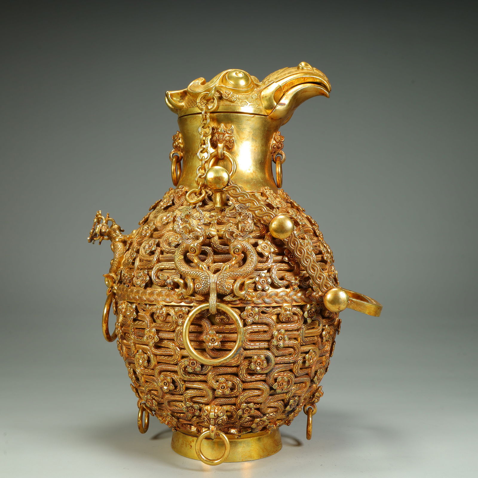 A beautiful copper-gilt hollow dragon snake pattern bird statue lifting beam (1 of 11)