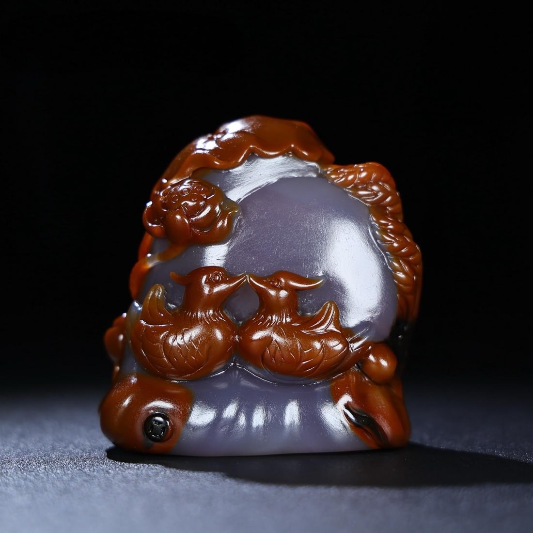 A beautiful natural agate flower good full moon and beautiful mandarin duck ornament (1 of 9)