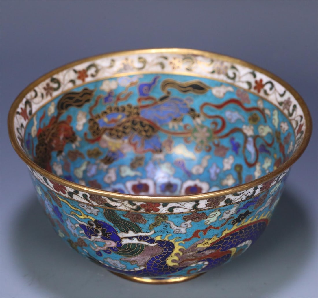 A fine cloisonn é dragon pattern bowl (1 of 9)