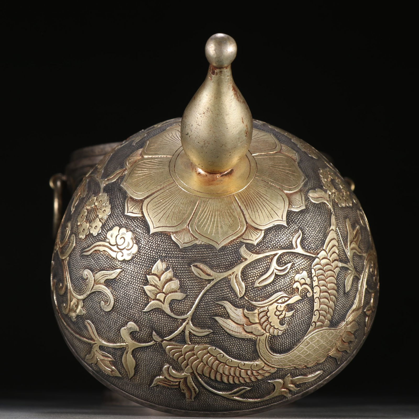 A beautiful copper-gilt phoenix-patterned bean cauldron - 3