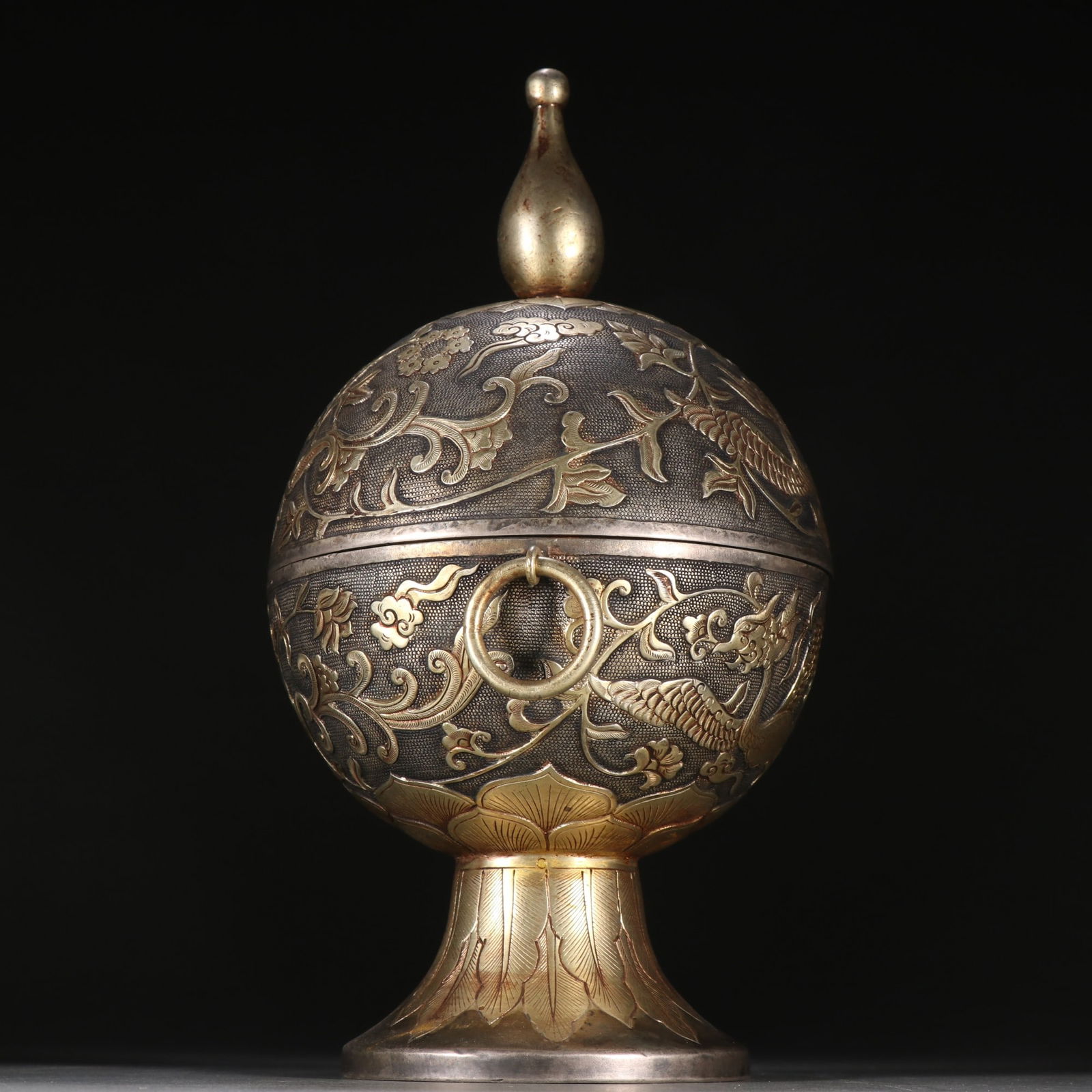 A beautiful copper-gilt phoenix-patterned bean cauldron - 4