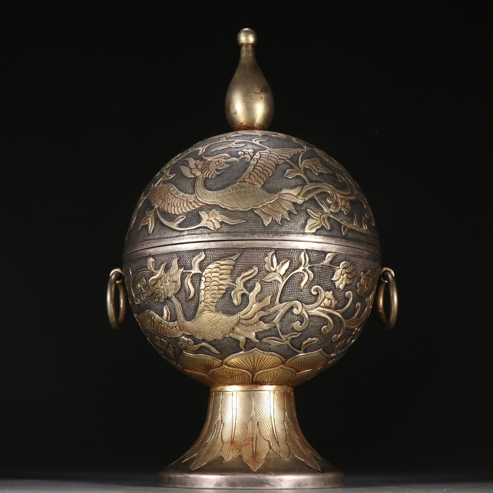 A beautiful copper-gilt phoenix-patterned bean cauldron - 6
