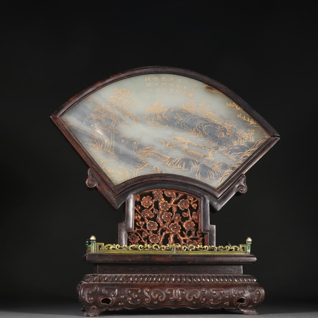 A Qing Dynasty blue and white seed material gilded character story poetry interstitial screen: Qing Dynasty blue and white seed material gilded character story poetry interpolation Size:H:29cmW:27.4cmW:1017.3g (The Dimensions Of All Batches Are Manually Measured.If You Need More Detailed Inform