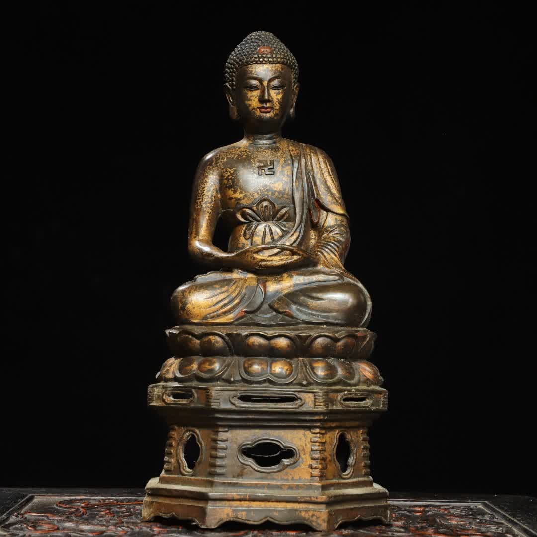 A Buddha statue bronze rubbing gold Shakyamuni Buddha statue (1 of 9)
