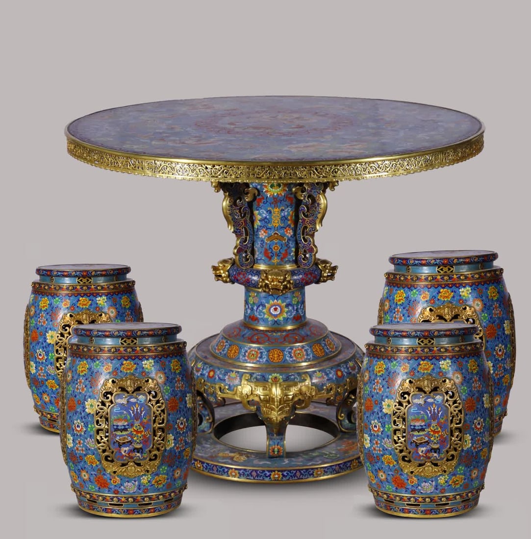 A set of Qing Dynasty precision-cast copper tires, cloisonné cloisonné enamel, hundred birds, four (1 of 9)