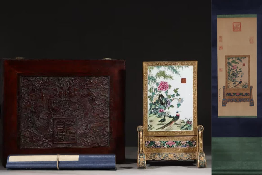 A Qing Dynasty Qianlong pastel flower and bird insert (1 of 9)