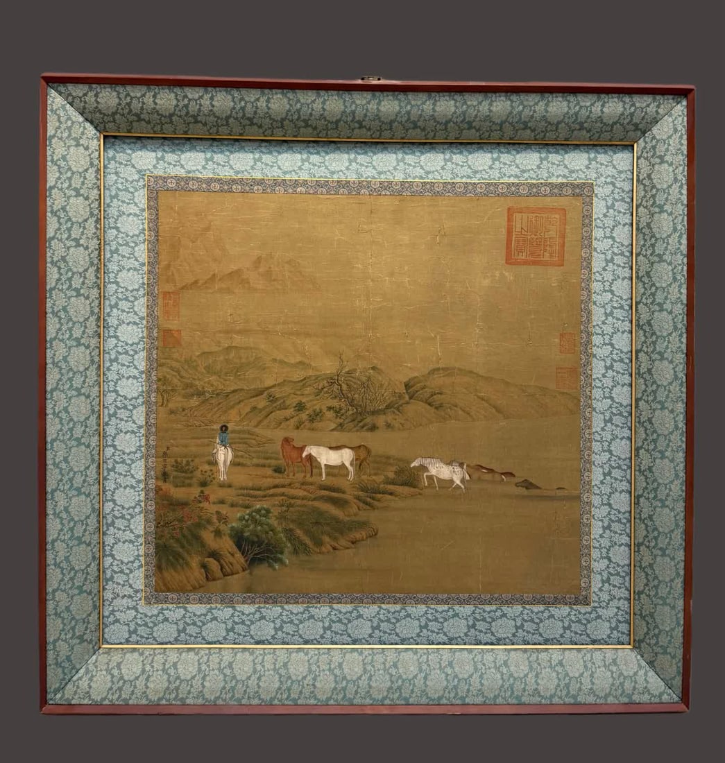 A picture of Lang Shining's "Centaur and Horse": Lang Shining's "Centaur and Horse Picture" SIZE: Core 60x56cm Frame 90x87cm (Qing Dynasty Silk Frame) (The Dimensions Of All Batches Are Manually Measured.If You Need More Detailed Information, Please
