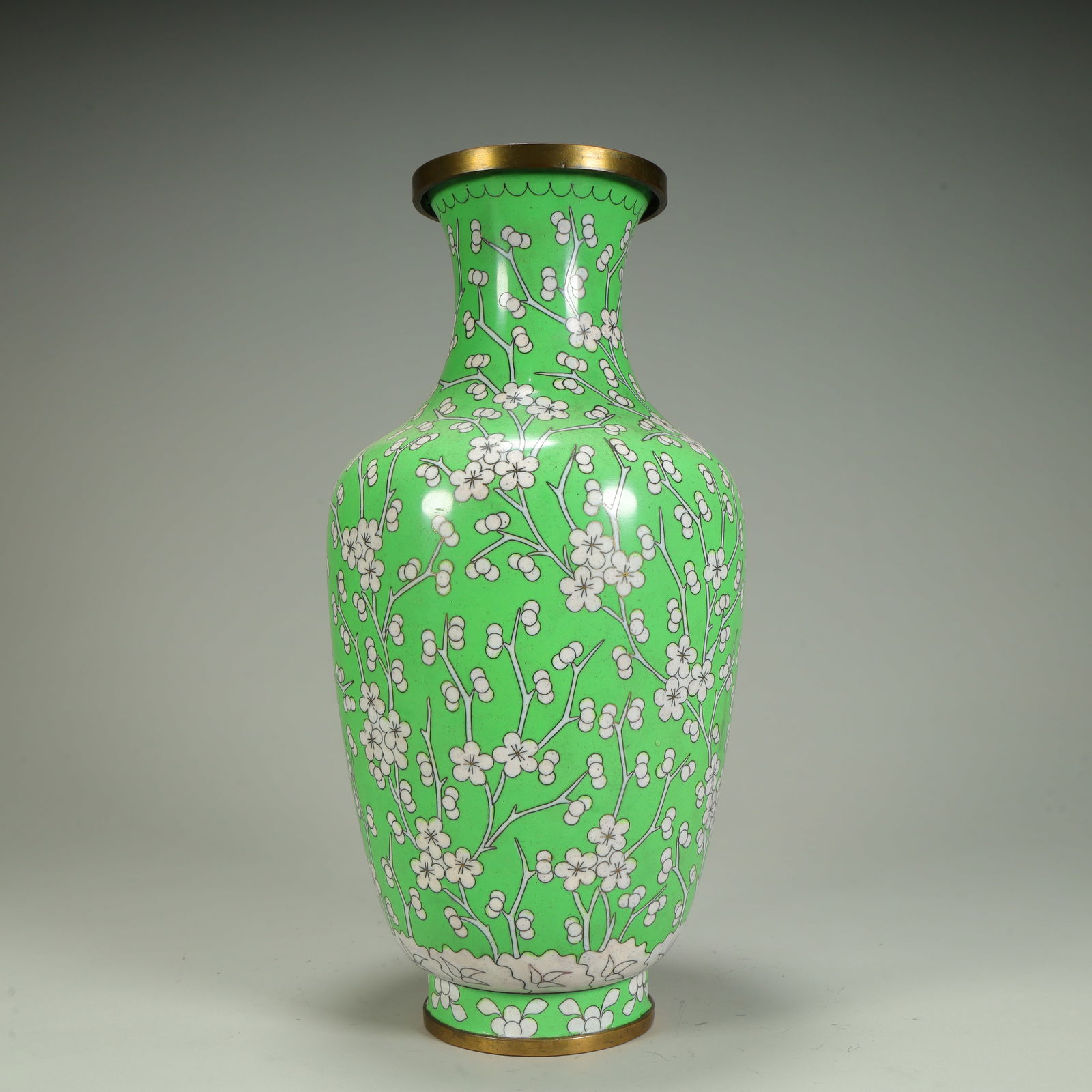 A copper-tired cloisonné enamel green glaze plum pattern appreciation vase (1 of 13)