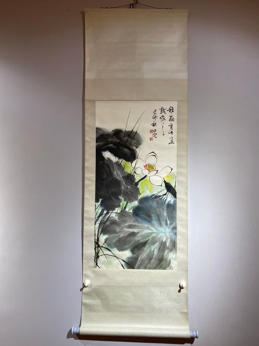 A lotus picture of Liu Dan's house: Liu Dan's lotus picture SIZE: Core: 86x42cm (The Dimensions Of All Batches Are Manually Measured.If You Need More Detailed Information, Please Contact Our Customer Service Before Bidding.)