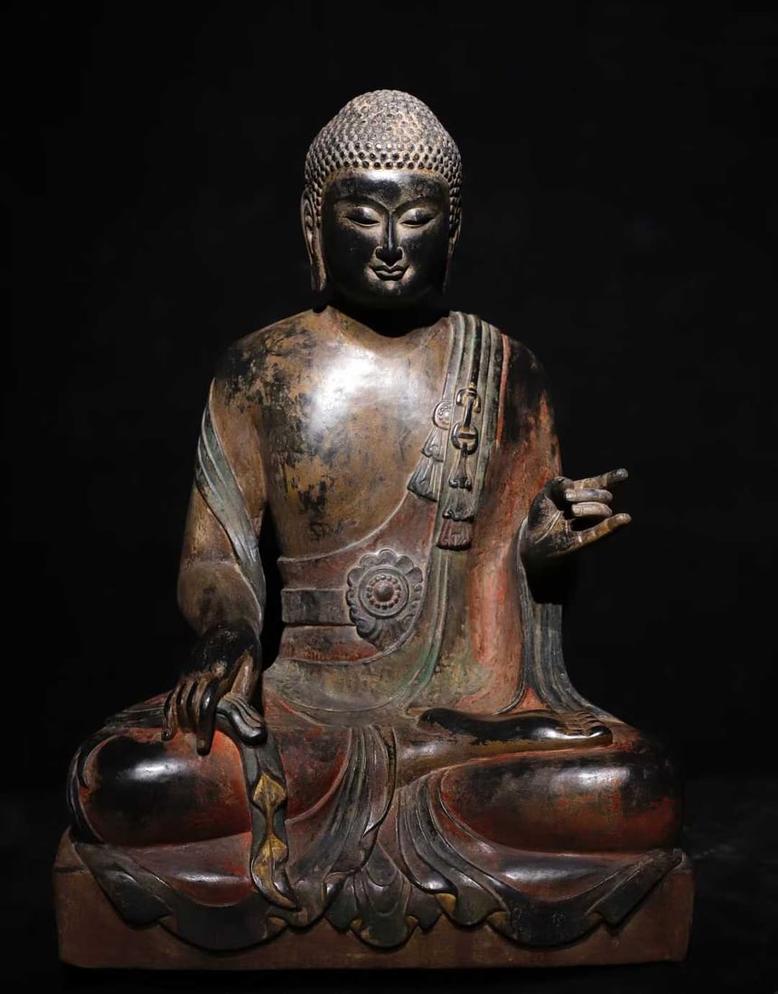 A bluestone painted Buddha statue of the Northern Qi Dynasty: Northern Qi bluestone painted Buddha statues SIZE: H: 67cm W: 48cm thickness 37cm (The Dimensions Of All Batches Are Manually Measured.If You Need More Detailed Information, Please Contact Our Custome