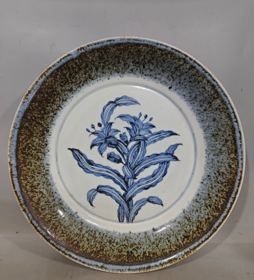 A blue and white daylily pattern sprinkled blue glaze plate in the middle of the Ming Dynasty (1 of 7)