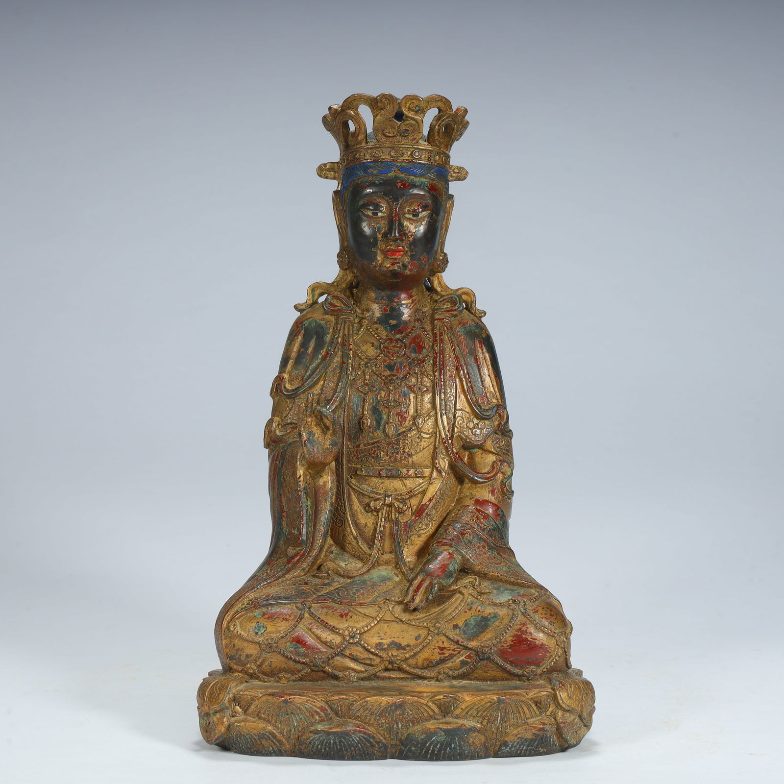 A Qing Dynasty bronze clay gold Guanyin statue, (1 of 12)
