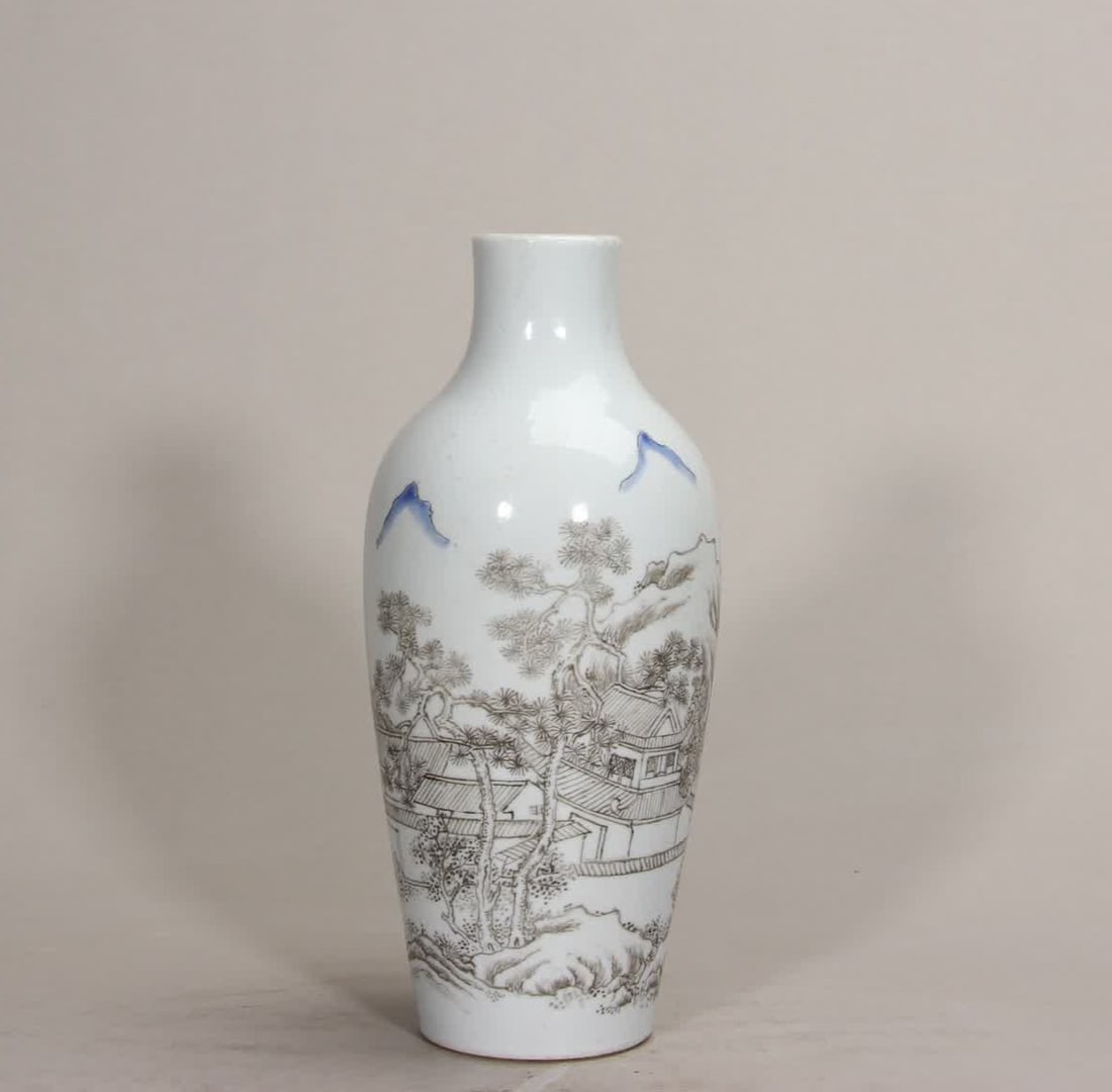 A Qing Dynasty Qianlong ink color landscape painting character vase (1 of 9)