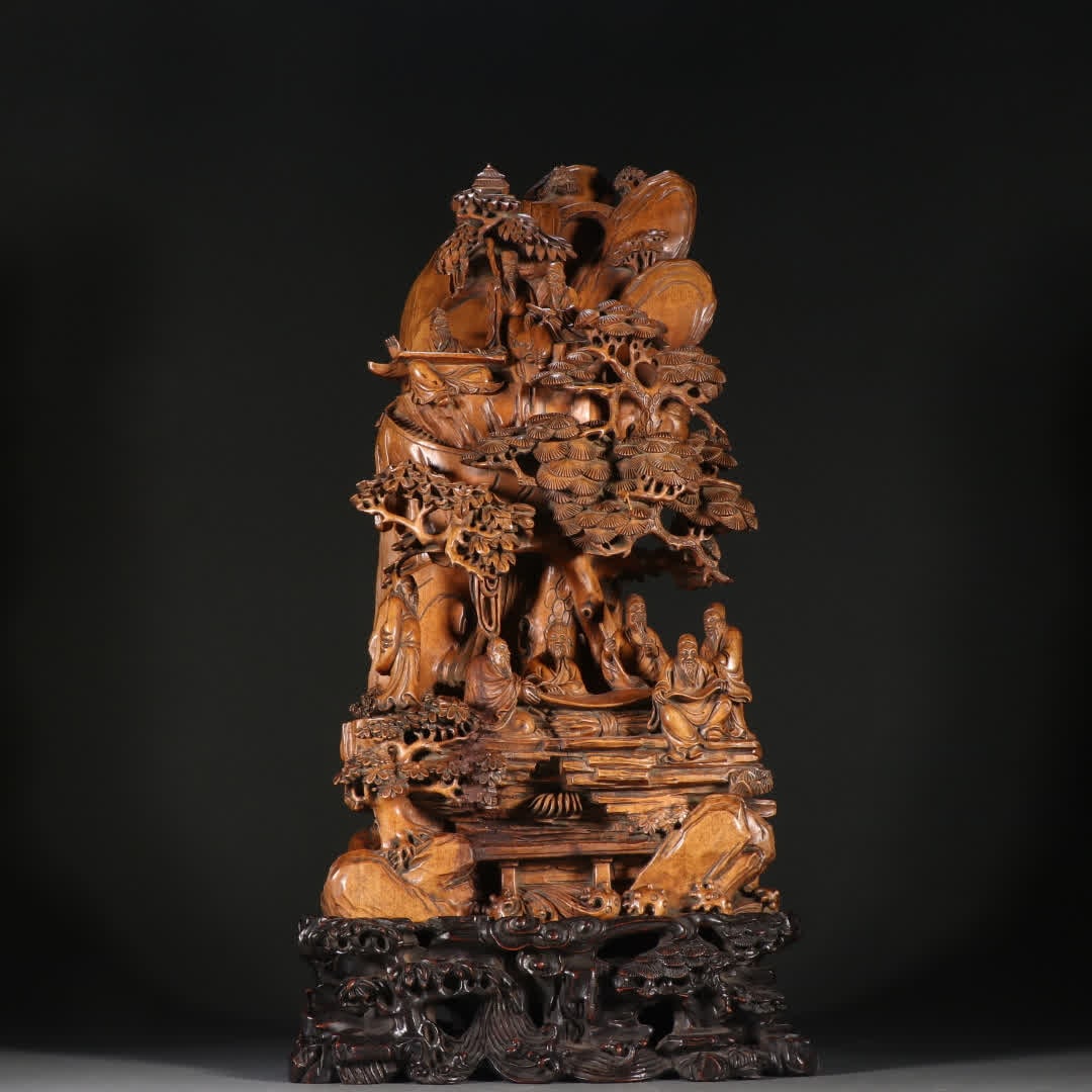 A Qing Dynasty Sandalwood landscape map figure picture mountain ornament: Qing Dynasty Sandalwood landscape map character picture mountain ornament SIZE: H:37cm W:18.5cm W:2885.3g (The Dimensions Of All Batches Are Manually Measured.If You Need More Detailed