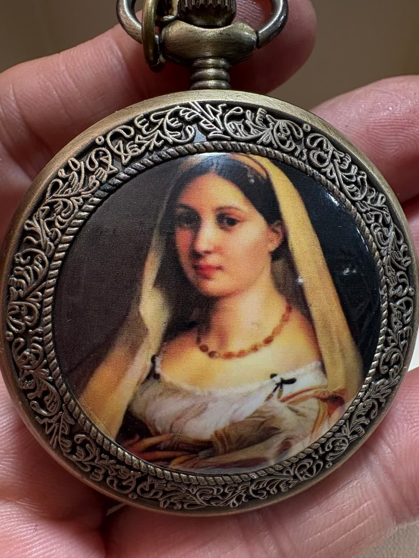 A Western painting alloy pocket watch: Western painting alloy pocket watch SIZE: D:50mm (The Dimensions Of All Batches Are Manually Measured.If You Need More Detailed Information, Please Contact Our Customer Service Before Bidding.)