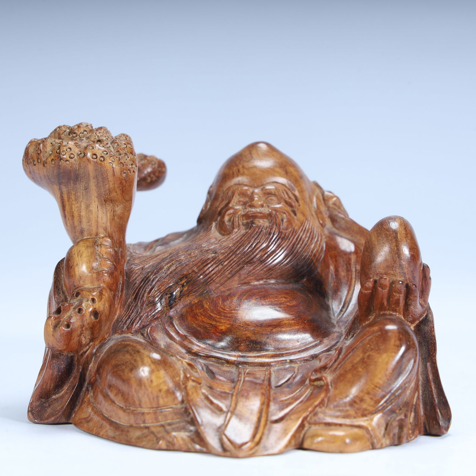 A Qing Dynasty Huanghuali wood carving birthday star statue: Qing Dynasty Huanghuali wood carving birthday star statue SIZE: H:6.5cm L:10cm W:9.3cm W:195g (The Dimensions Of All Batches Are Manually Measured.If You Need More Detailed Information, Please Contact