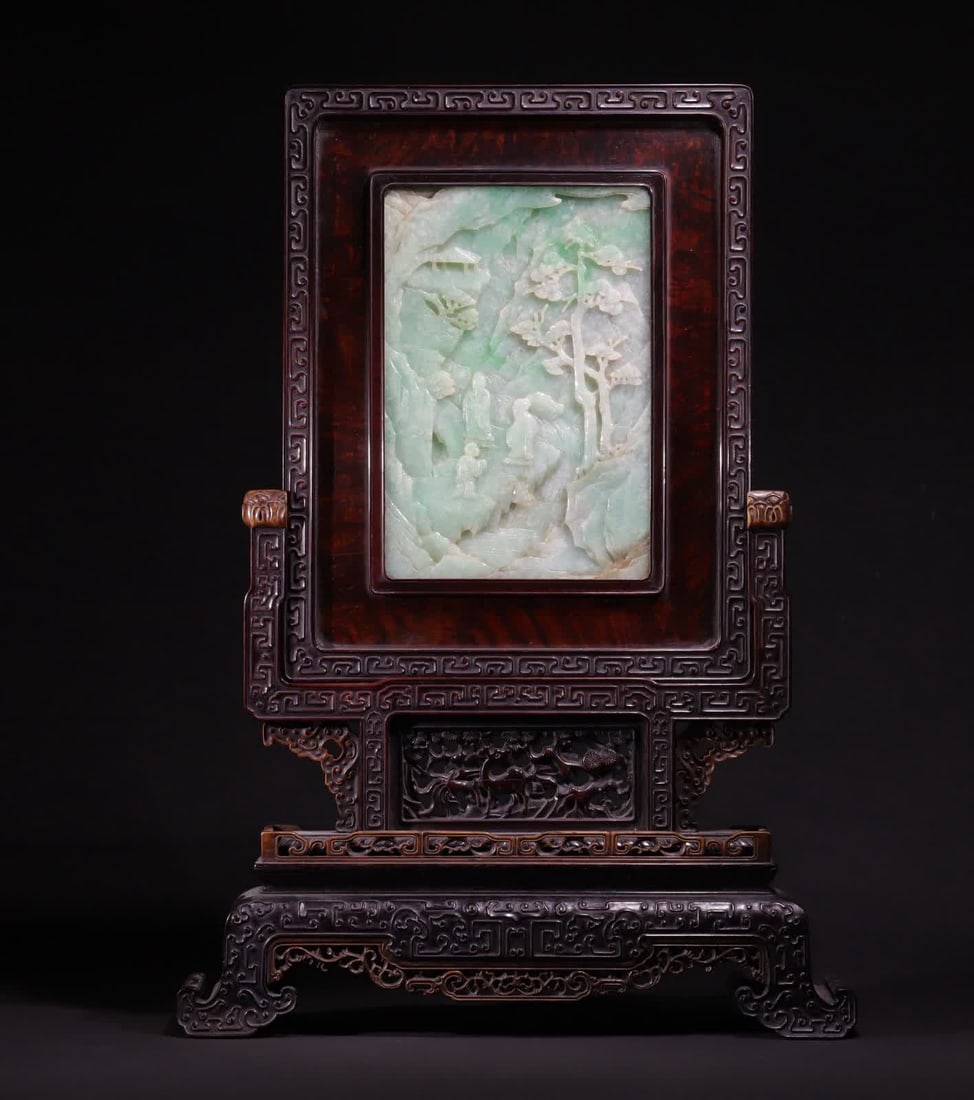 A piece of Qing Dynasty mahogany inlaid boxwood jade insert screen furnisher (1 of 10)