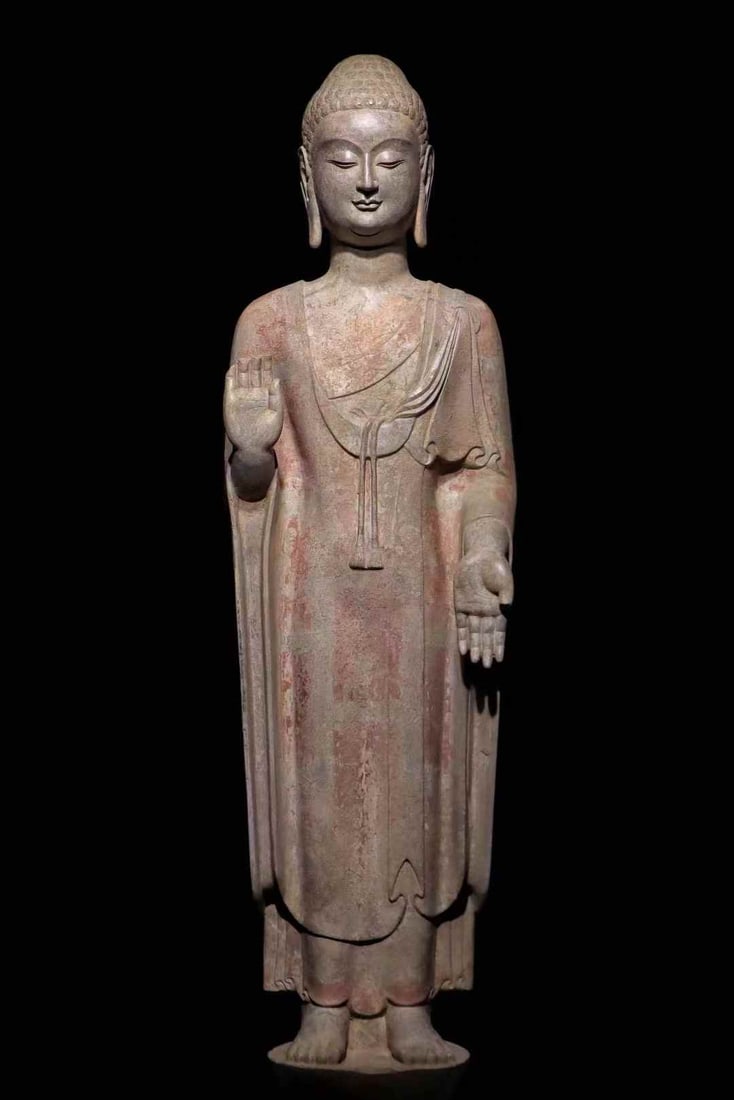 A statue of Buddha in Qingzhou in the Northern Qi Dynasty: The Northern Qi Qing State Buddha statue SIZE: H:127cm (The Dimensions Of All Batches Are Manually Measured.If You Need More Detailed Information, Please Contact Our Customer Service Before Bidding.)